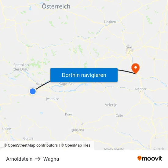 Arnoldstein to Wagna map