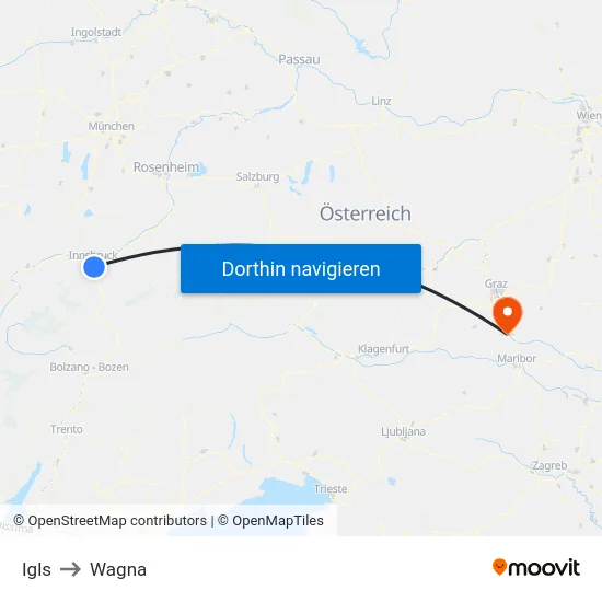 Igls to Wagna map
