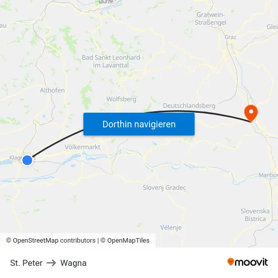 St. Peter to Wagna map