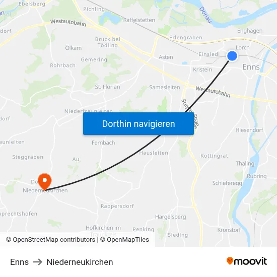 Enns to Niederneukirchen map