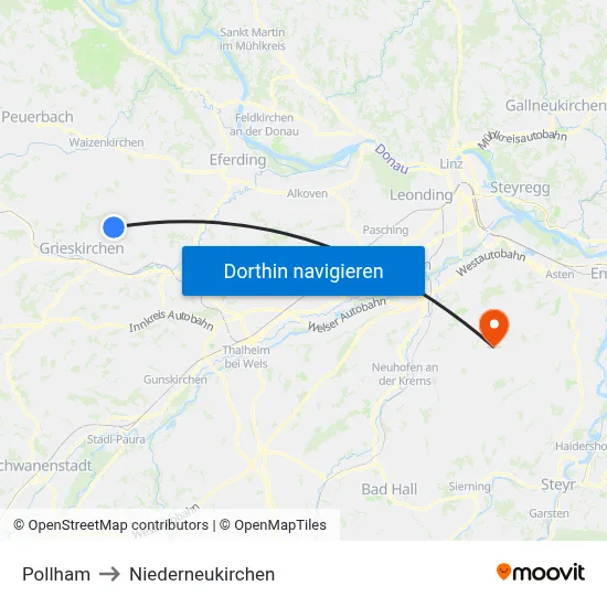 Pollham to Niederneukirchen map