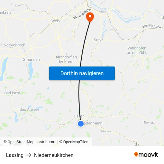Lassing to Niederneukirchen map