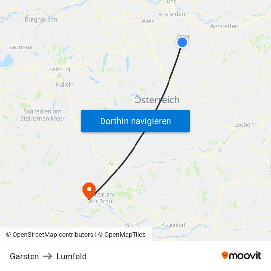 Garsten to Lurnfeld map