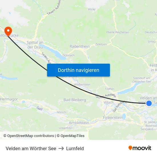 Velden am Wörther See to Lurnfeld map