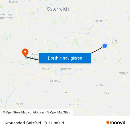 Krottendorf-Gaisfeld to Lurnfeld map