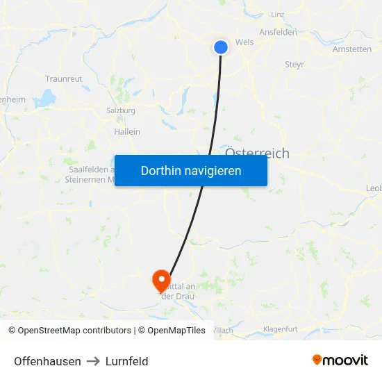 Offenhausen to Lurnfeld map