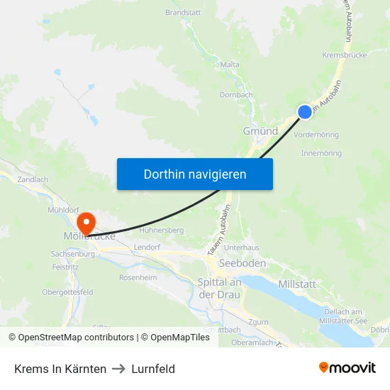 Krems In Kärnten to Lurnfeld map