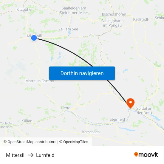 Mittersill to Lurnfeld map