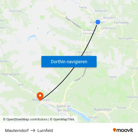 Mauterndorf to Lurnfeld map