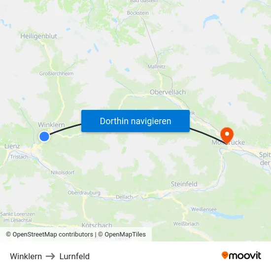Winklern to Lurnfeld map
