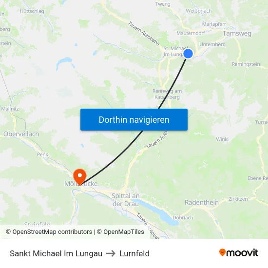 Sankt Michael Im Lungau to Lurnfeld map