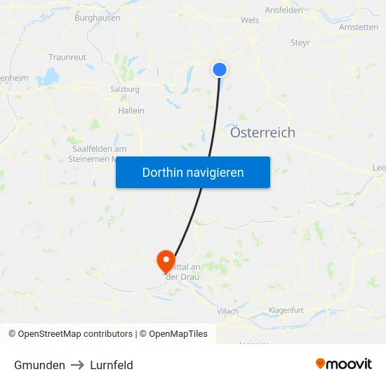 Gmunden to Lurnfeld map