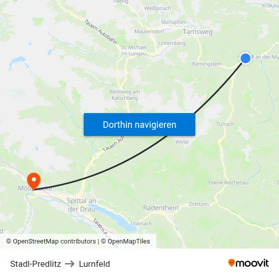 Stadl-Predlitz to Lurnfeld map