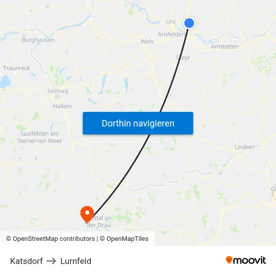 Katsdorf to Lurnfeld map