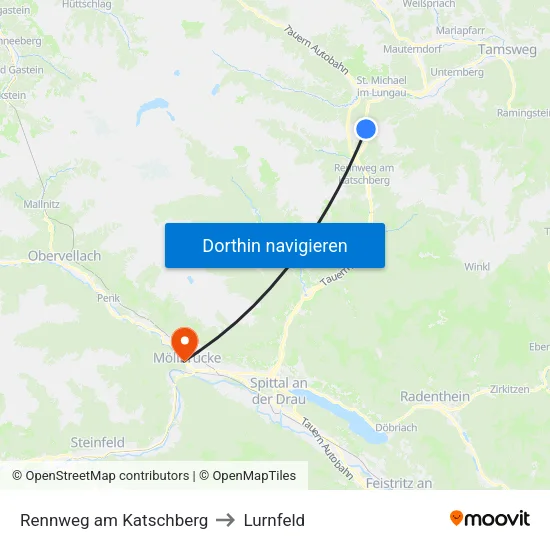 Rennweg am Katschberg to Lurnfeld map