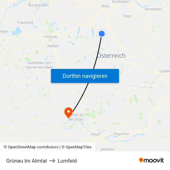 Grünau Im Almtal to Lurnfeld map
