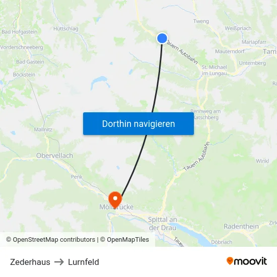 Zederhaus to Lurnfeld map