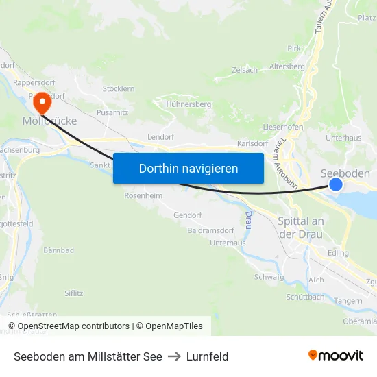 Seeboden am Millstätter See to Lurnfeld map