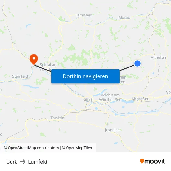 Gurk to Lurnfeld map