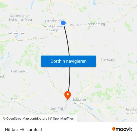 Hüttau to Lurnfeld map