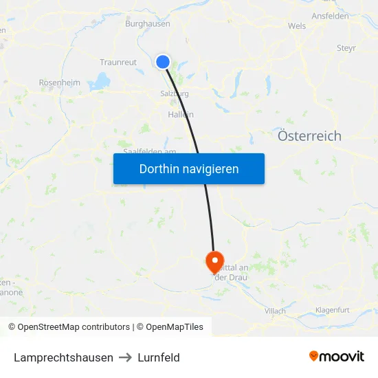 Lamprechtshausen to Lurnfeld map