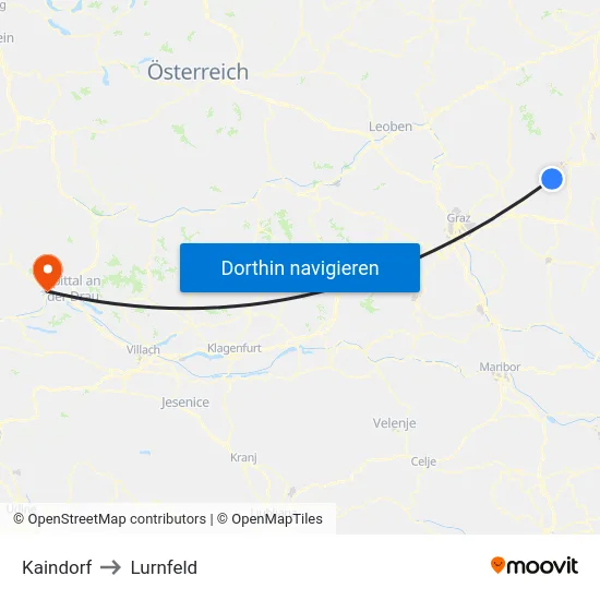 Kaindorf to Lurnfeld map