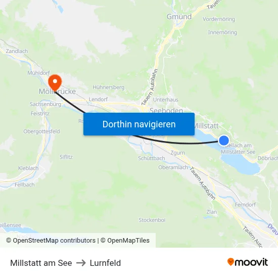 Millstatt am See to Lurnfeld map