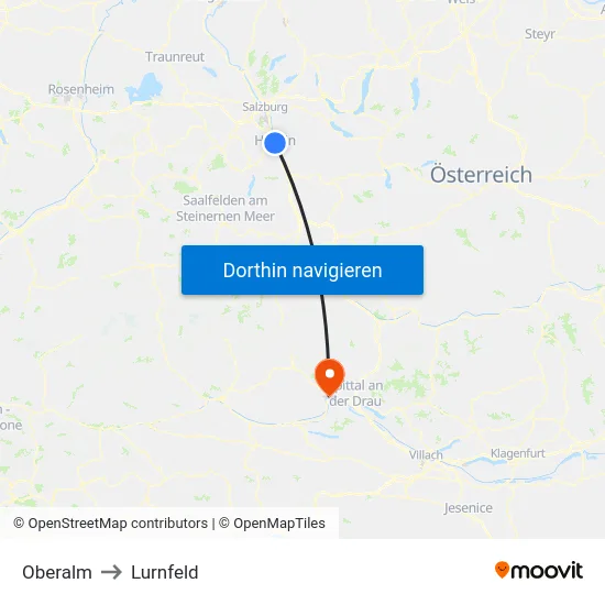 Oberalm to Lurnfeld map