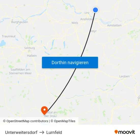 Unterweitersdorf to Lurnfeld map