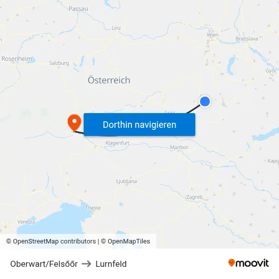 Oberwart/Felsőőr to Lurnfeld map
