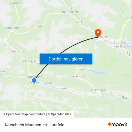 Kötschach-Mauthen to Lurnfeld map