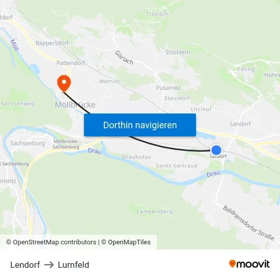 Lendorf to Lurnfeld map