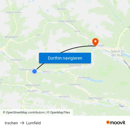 Irschen to Lurnfeld map