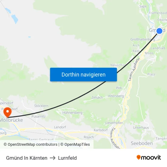 Gmünd In Kärnten to Lurnfeld map