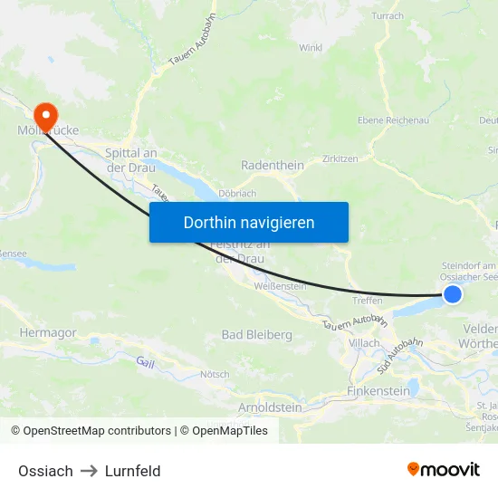 Ossiach to Lurnfeld map