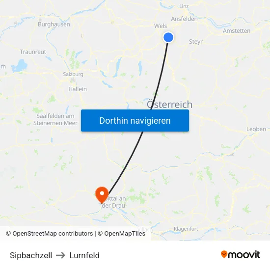 Sipbachzell to Lurnfeld map