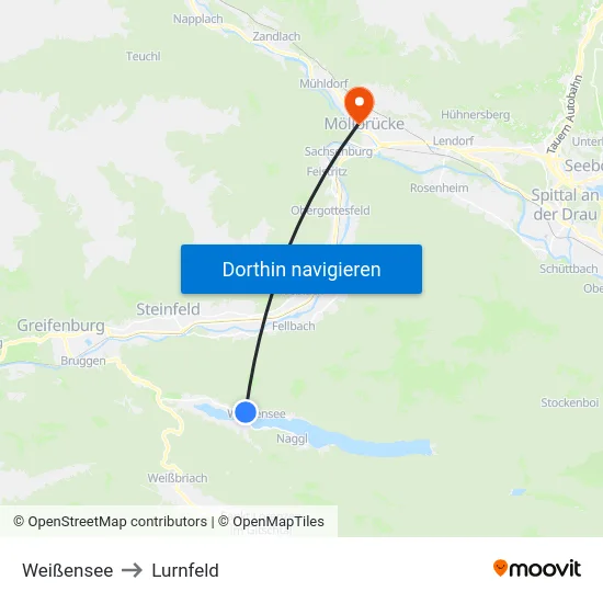 Weißensee to Lurnfeld map