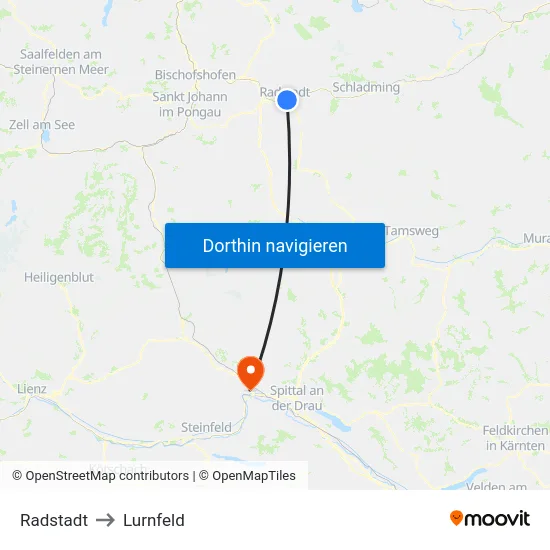 Radstadt to Lurnfeld map