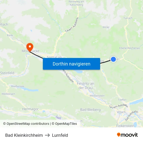 Bad Kleinkirchheim to Lurnfeld map