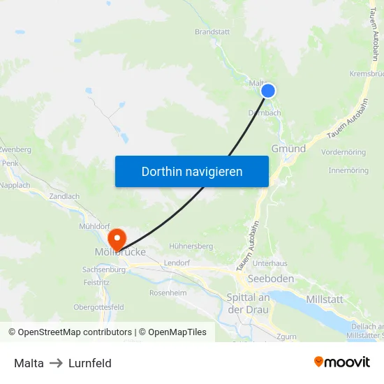 Malta to Lurnfeld map