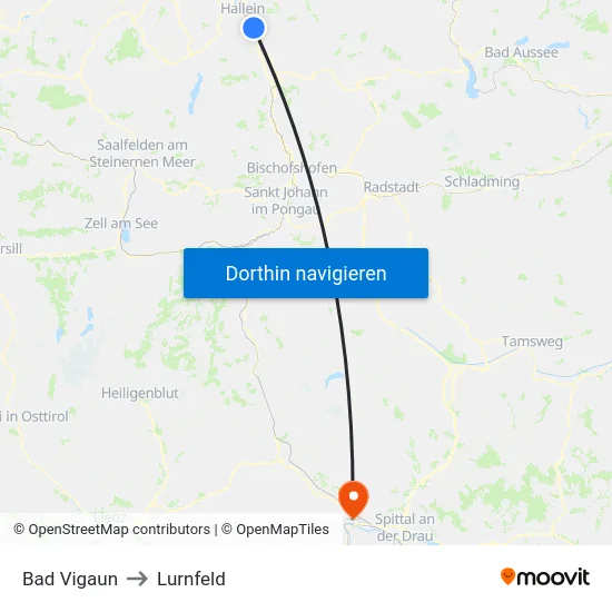 Bad Vigaun to Lurnfeld map