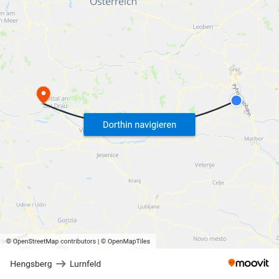 Hengsberg to Lurnfeld map