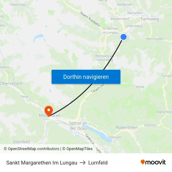 Sankt Margarethen Im Lungau to Lurnfeld map