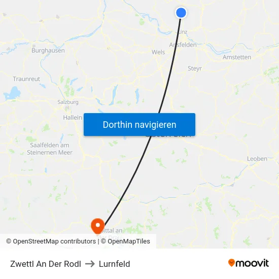 Zwettl An Der Rodl to Lurnfeld map
