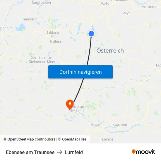 Ebensee am Traunsee to Lurnfeld map
