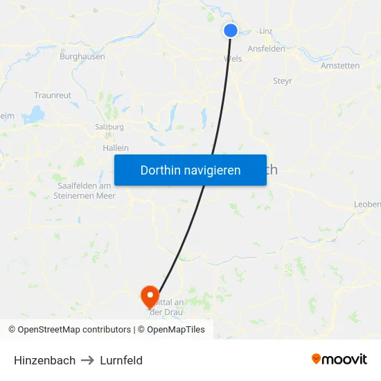 Hinzenbach to Lurnfeld map