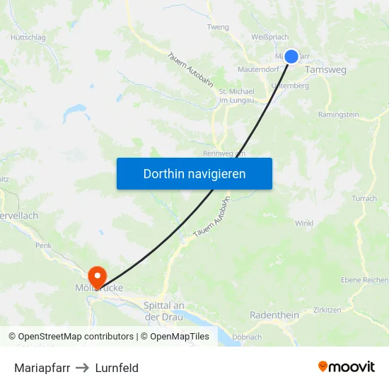 Mariapfarr to Lurnfeld map