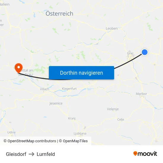 Gleisdorf to Lurnfeld map