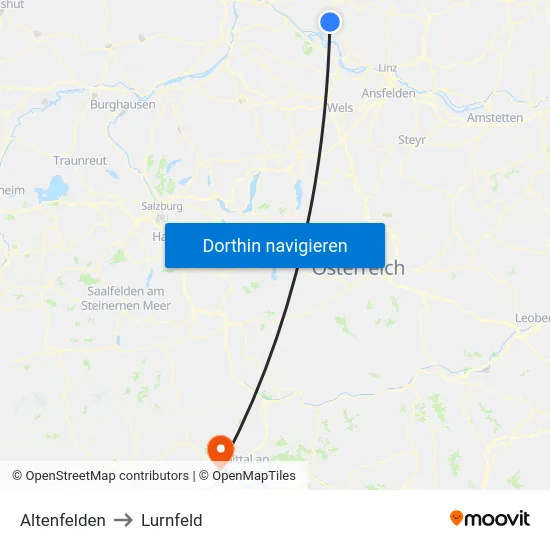 Altenfelden to Lurnfeld map