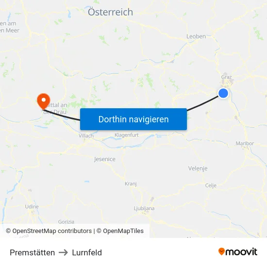 Premstätten to Lurnfeld map